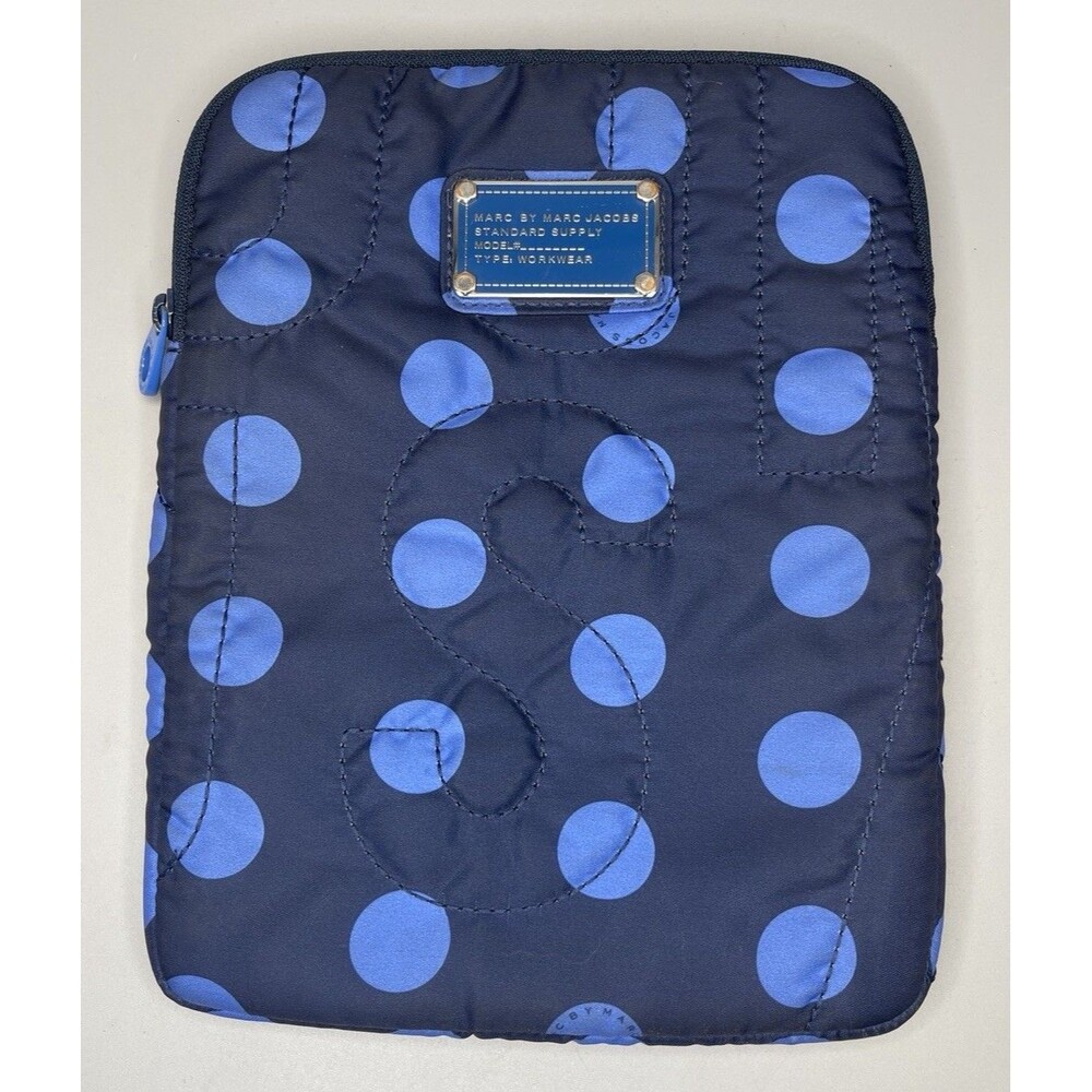 MARC BY MARC JACOBS iPad Case Navy Blue Polka Dot Quilted Nylon 8” X 10.5”